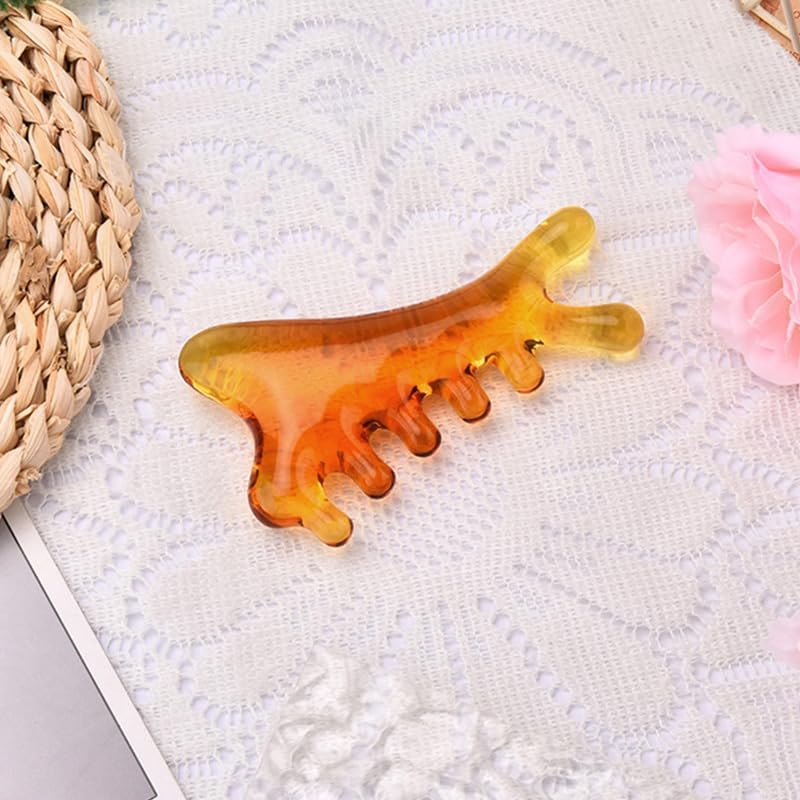 Scalp Massage Gua Sha Comb Resin Guasha Board Head Face Shoulder Massagers for Women Men Beauty Salon Body Multifunctional Facial Massager Amber Hair Shoulder Relief Guasha Tool