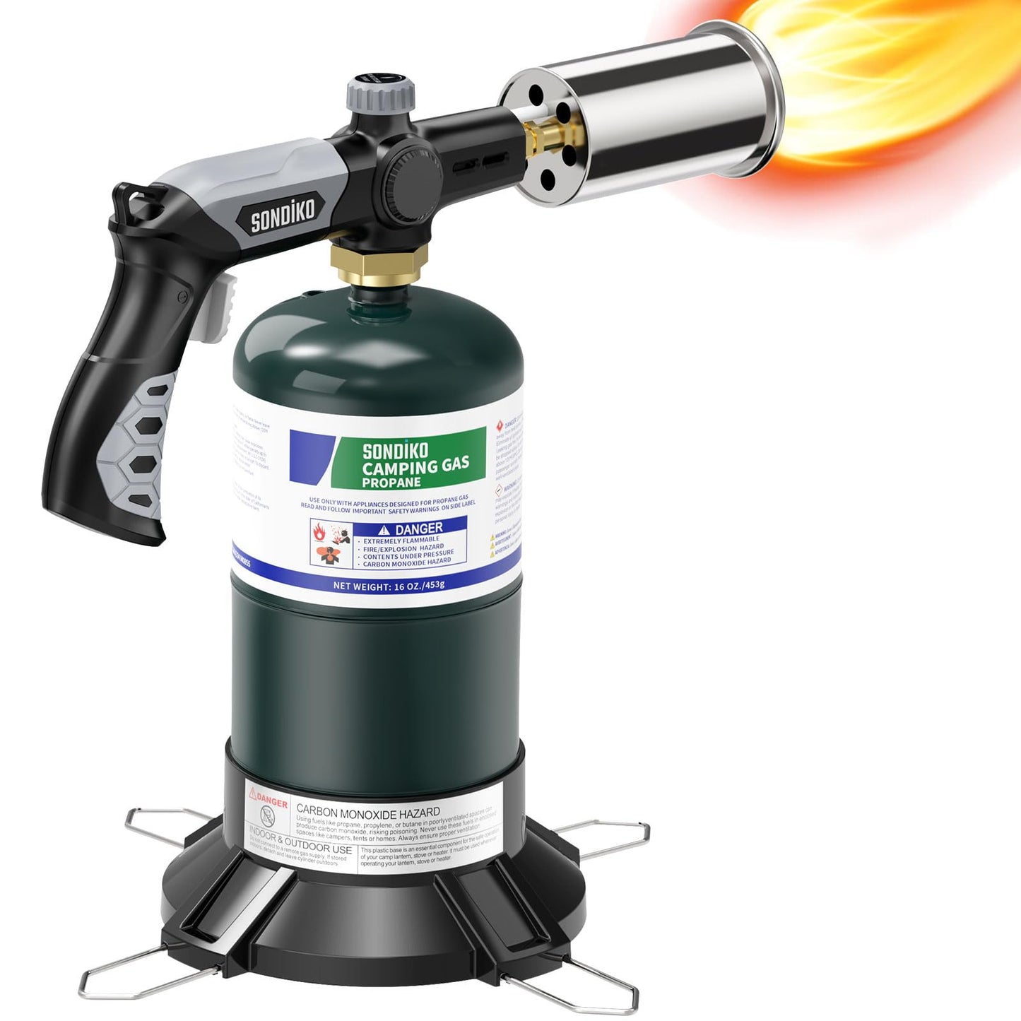 Sondiko Powerful Grill & Cooking Propane Torch L8010 with Gas Cylinder Stand Base, Sous Vide, Campfire Starter, Adjustable Wood Torch Burner for Searing Steak, BBQ, Welding (Propane Tank Not Included)
