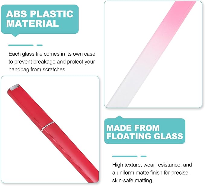 HARFINGTON Glass Nail File Kit 280 Grit Double Sided Professional Manicure Crystal Fingernail Files with Case for Natural Nail Art Shine Polishing Buffer, Light Red