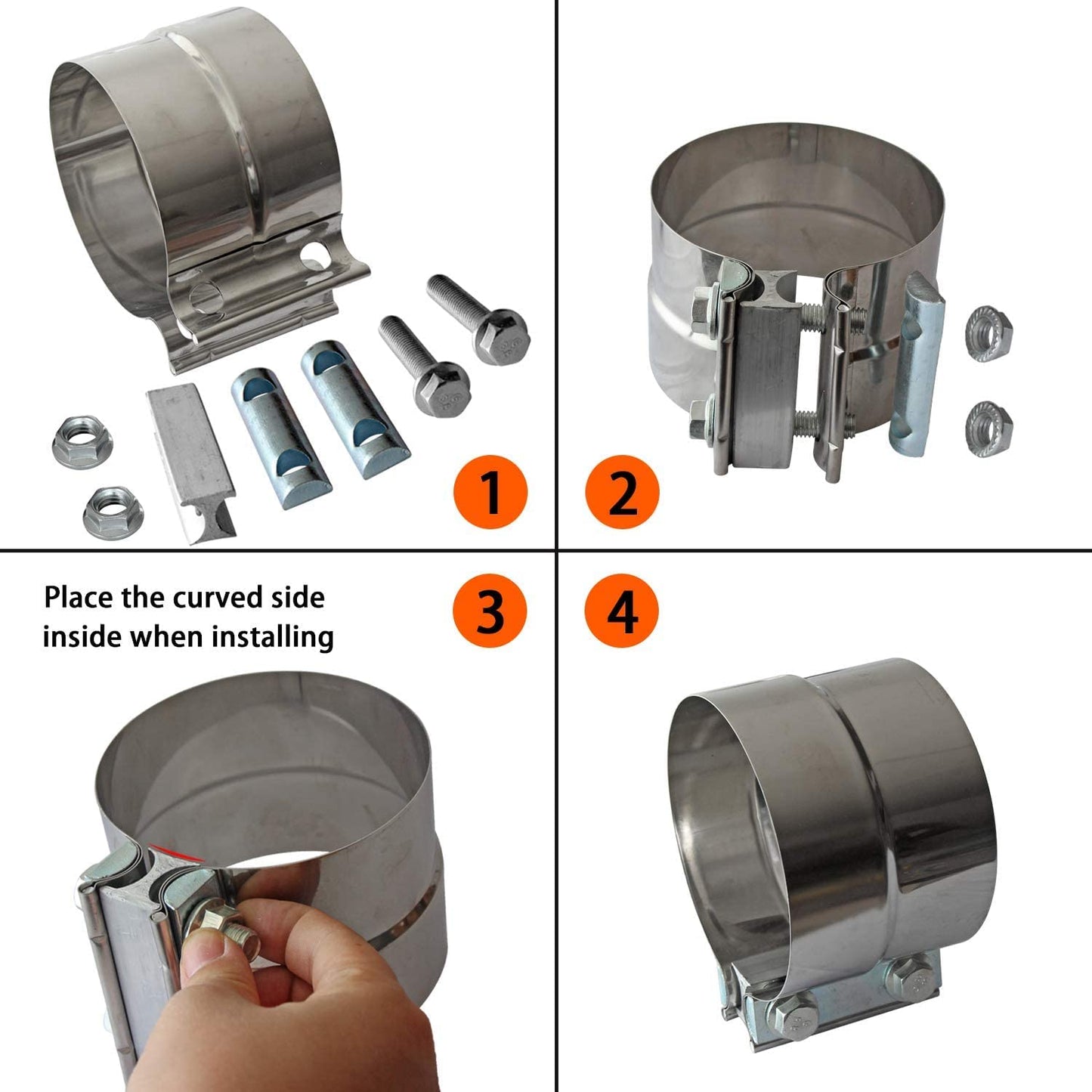 Exhaust Clamps 5" Lap Joint 304 Stainless Steel Band Clamp (4 Pack)