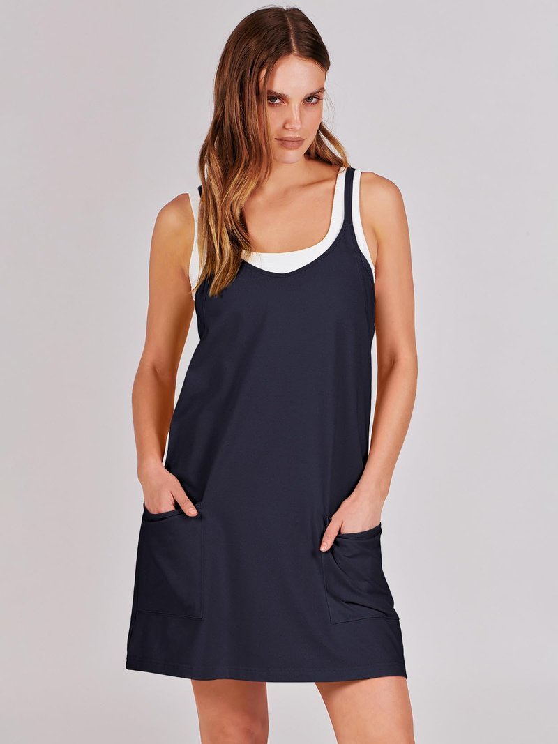 ANRABESS Women Athletic Dress Summer Tennis Workout Active Sports Mini Romper Dress Built in Shorts Travel Vacation Clothes Navy Blue Medium