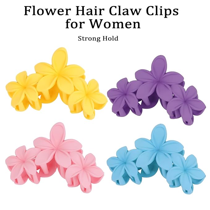 Hawaiian Flower Hair Clips Large Matte Hair Claw for Women Non-Slip Strong Hold Clips for Thick Hair, Hair Accessories,Blue,Purple,Pink,Yellow
