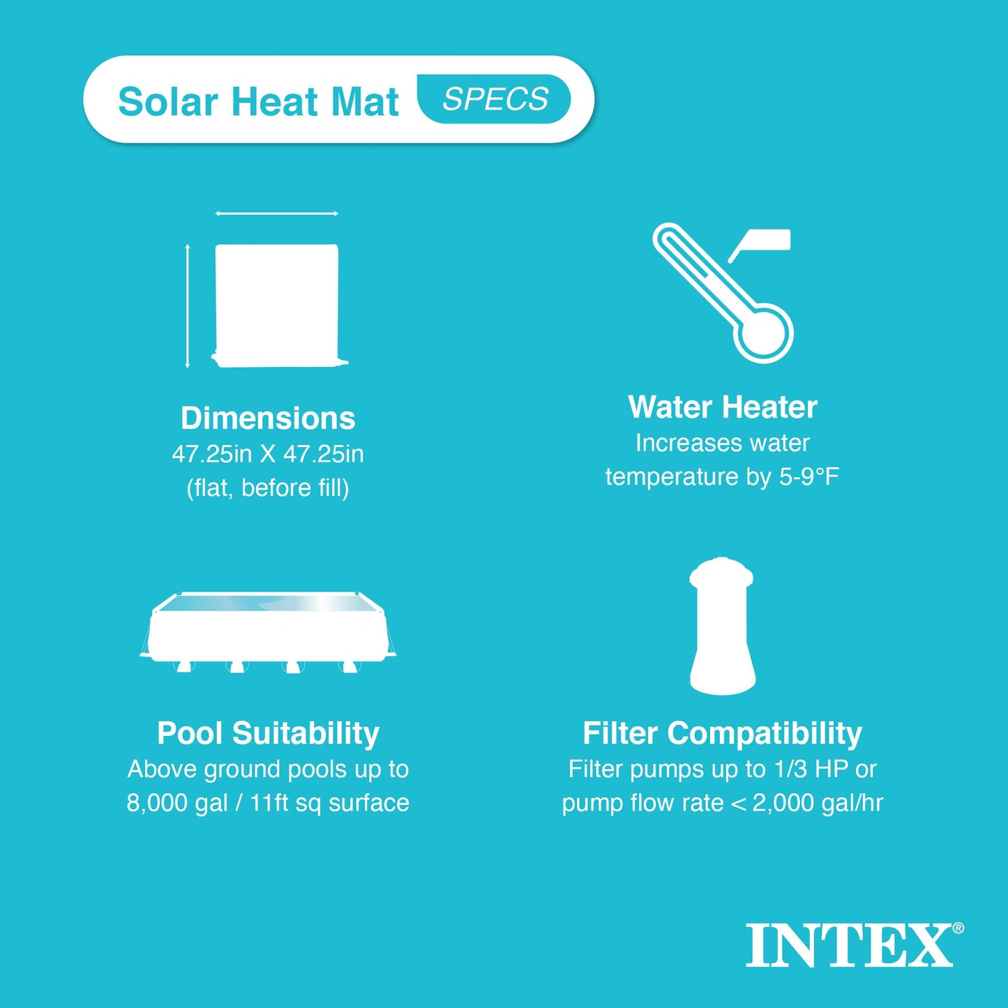 Intex 47 Inch x 47 Inch Solar Pool Heater Mat for 8,000 Gallon Above Ground Pool with Hose Attachment and Bypass Valve, Black (2 Pack)