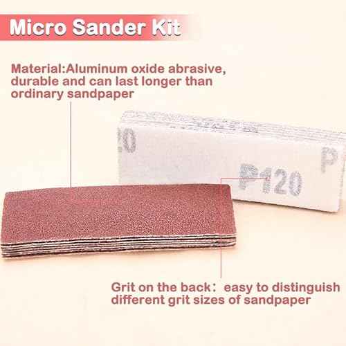 100Pcs Micro Detail Sander Paper Kit 3.5x1.2 Inch Hook and Loop Sandpaper Strips 120 Grit, Micro Finishing Sander Paper Detail Sander Refills for DIY Crafts Wood Tight Narrow Spaces Polishing