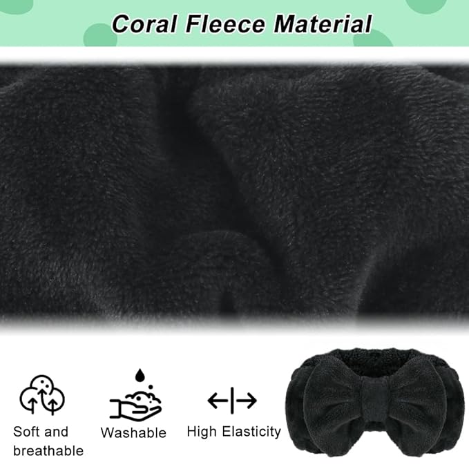 Shintop Spa Headband, Soft Carol Fleece Makeup Headband with Cute Bow Elastic Hairband for Washing Face Skincare Facial Mask ShowersÃ¯Â¼ÂBlackÃ¯Â¼Â
