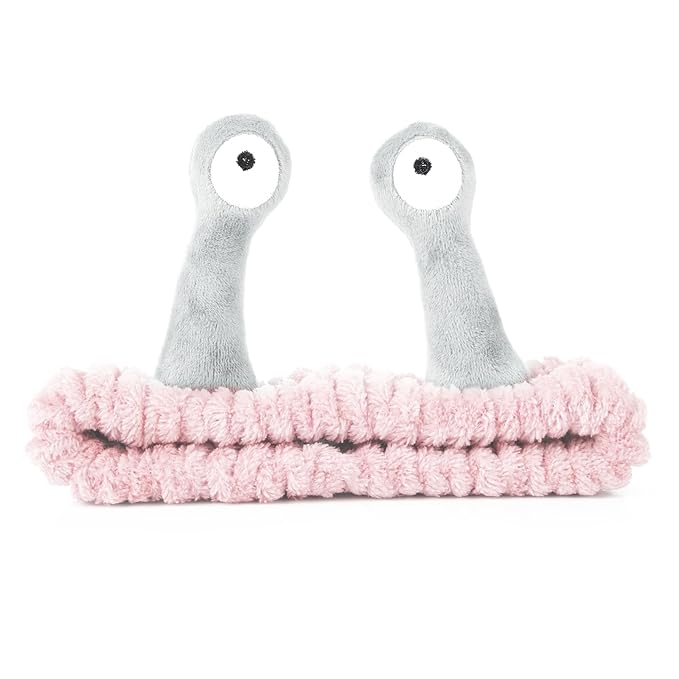 Face Wash Headband, Palm and Snail Spa Hair Bands Makeup Headbands Women Cartoon Cute Coral Fleece Elastic Headband Creative Hair Accessories for Washing Face Shower Sports (Pink&Grey)
