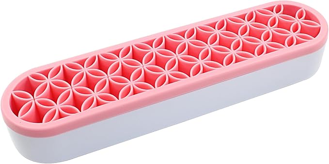 Pink Silica gel Makeup Brush Holder Box Multi-Purpose Silica gel Make Up Brush Storage Stand Rectangle Multipurpose Painting Pen Holder for Brushes,Art Craft and Painting Brushes