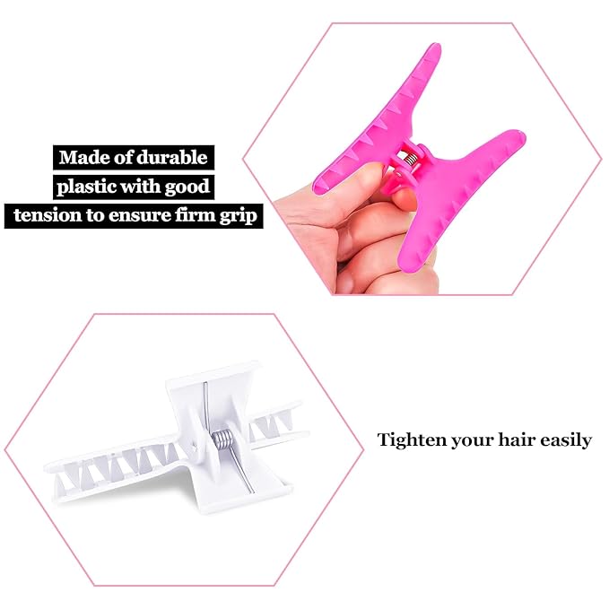 Hair Clips for Styling Sectioning 12 Pack Black White Hot Pink Butterfly Clamps Hair Claw Clips Pro Salon Hair Clips for Styling, Sectioning, Cutting and Coloring