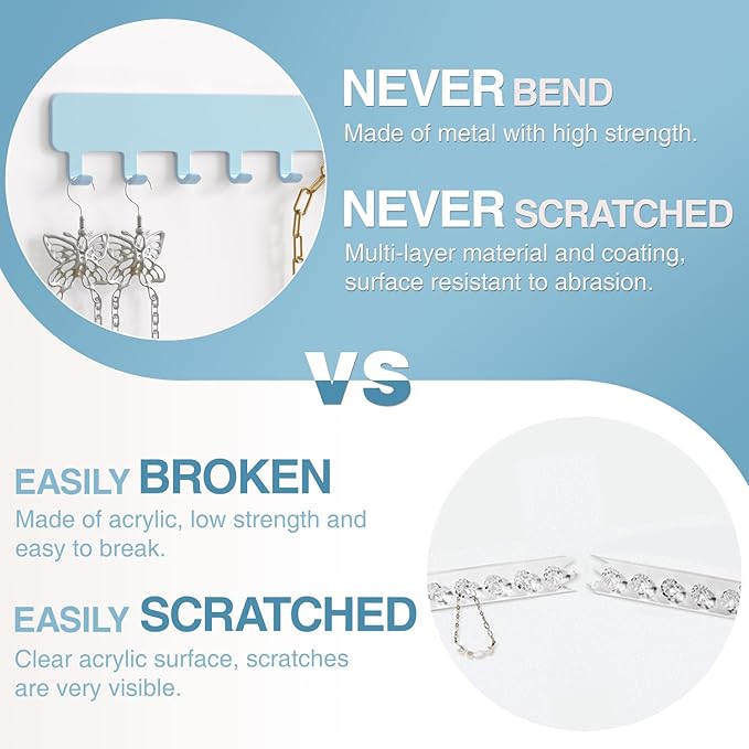 Necklace Organizer Wall Mount: Wall Necklace Hanger with Hooks for Tangle-Free Storage – Easy Access Wall Mounted Necklace Holder for Jewelry Display, Baby Blue