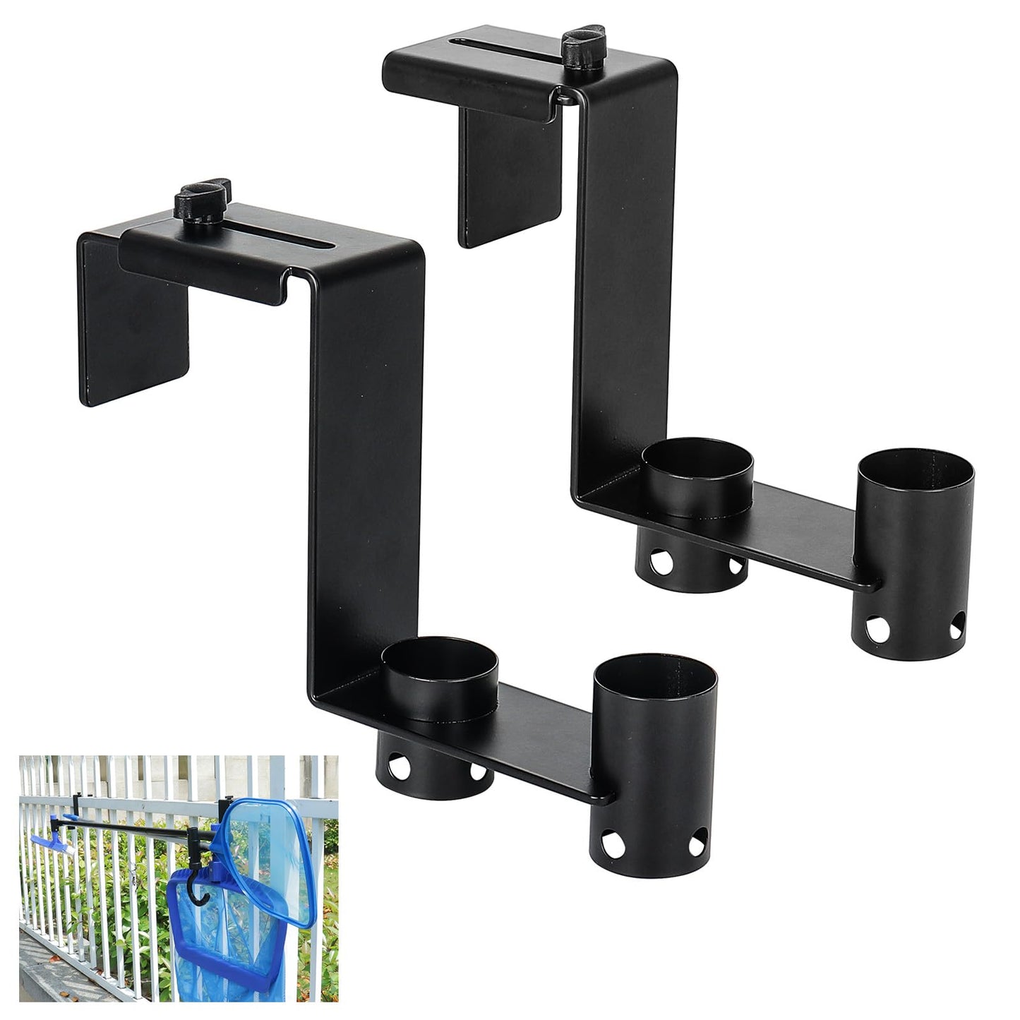 Lettry 2 Pcs Pool Fence Hooks, Pool Tool Organizer, for Hanging Pool Cleaning Accessories, Pool Pole, Brush, Leaf Skimmer Net, Vacuum Head
