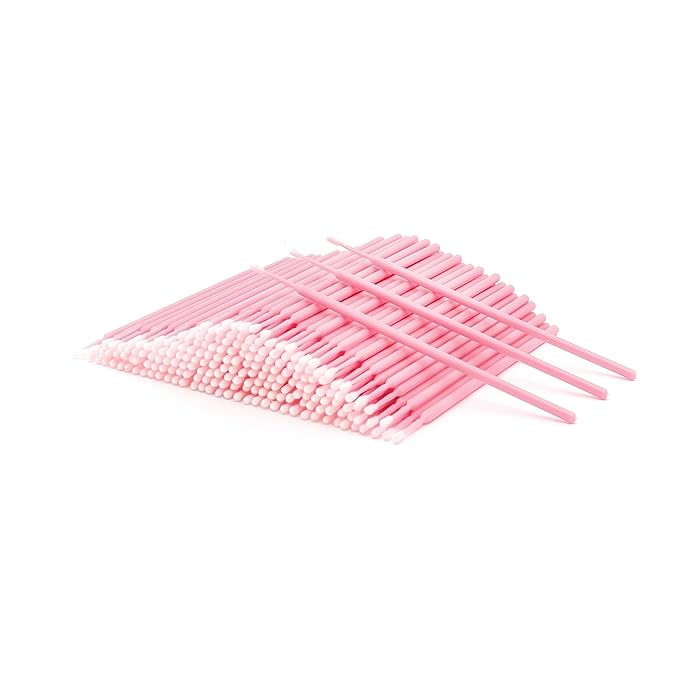 i-Laesh 200Pcs Medium Tip Micro Brushes - Microswabs for Eyelash Extensions - Microbrush Applicators Brush - Cotton Swabs Qtips for Eye Dental Lashes Eyebrow and Personal Care (Pink)