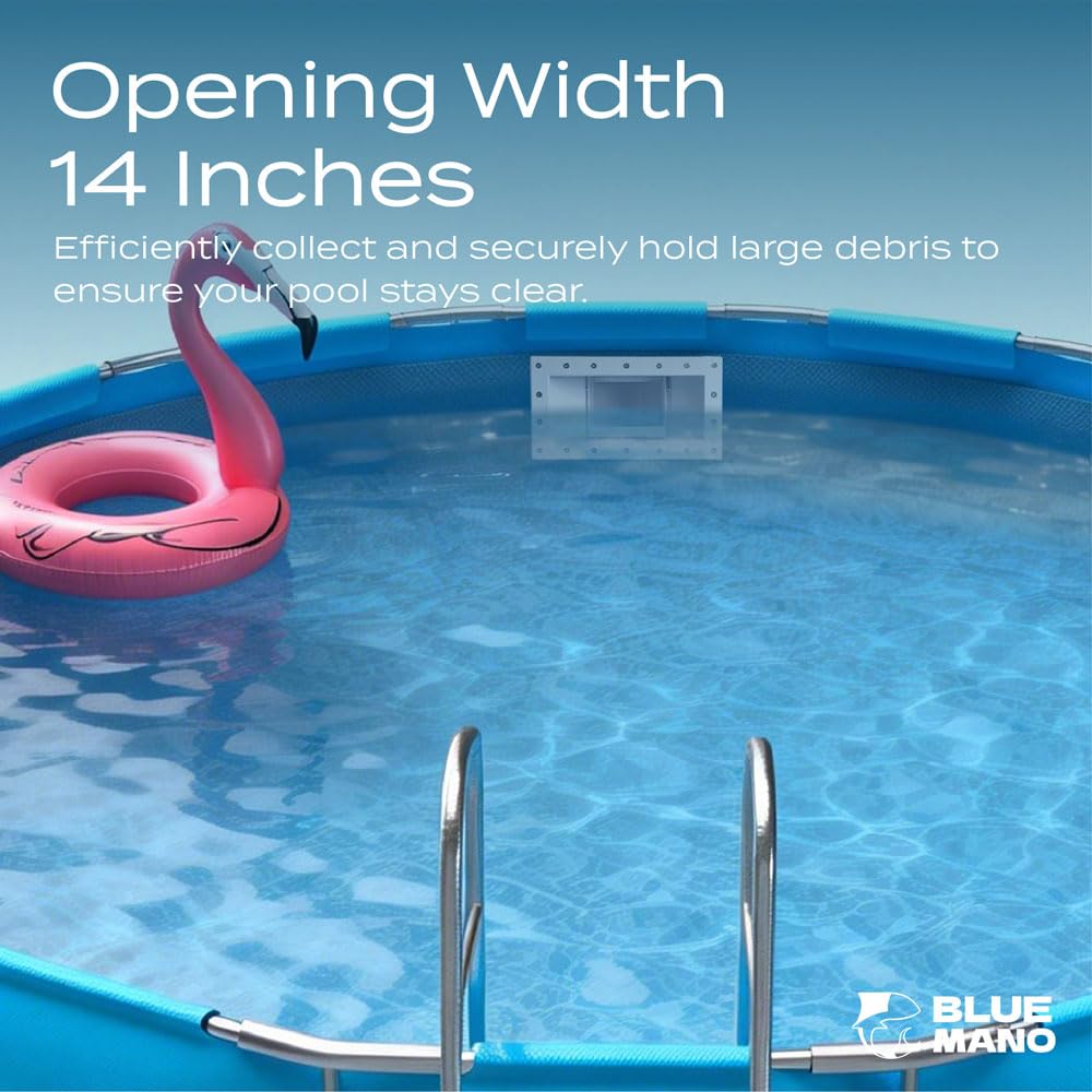 Blue Mano Wide Mouth Above Ground Pool Skimmer Complete Kit, Replacement for SP1091WM Dyna-Skim, 45-430, 32192, Opening Width 14" Fits for All Wide Standard Pool Wall