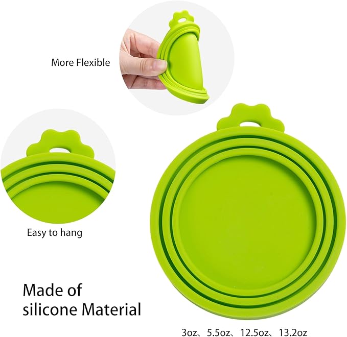 PINE & LINEN 4 Pcs Durable Pet Can Lids,One fit 3 Standard Size Silicone Waterproof Cat Food Cans Lids for 3oz/5.5oz/12.5oz/13.2oz Cat Food Cans（Sky Blue+Orange+Purple+Green）