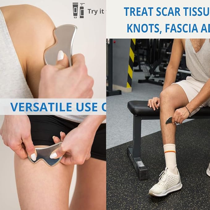 4 in 1 Professional Stainless Steel Muscle Scraper Tool Set, IASTM Therapy Tools with Storage Pouch, Physical Therapy and Soft Tissue Massage Tools
