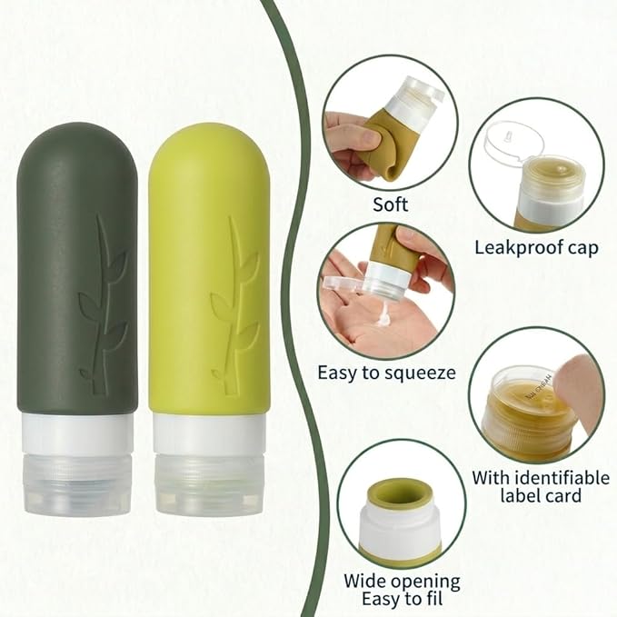 Travel Bottles Kit (16 Pack) - TSA Approved, Leak Proof Silicone Squeezable Containers for Toiletries. Complete Set with Jars, Sprayers & Bag (M-Green)