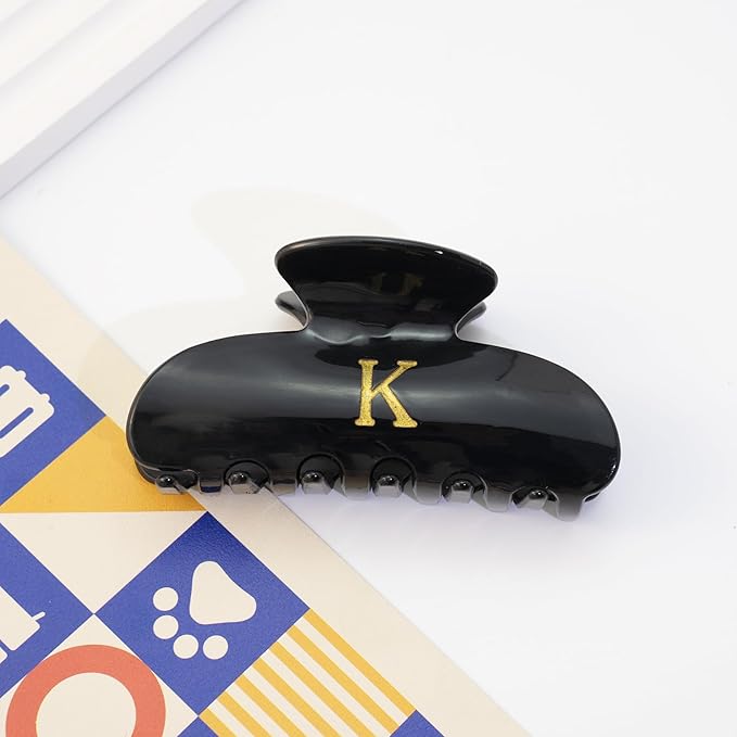 Acrylic Letter Hair Clips for Women - Black Monogram Hair Claw Alphabet Large Hair Clip, Fashion Glitter Claw Clips Elegant And Durable Hair Accessory, Letter L