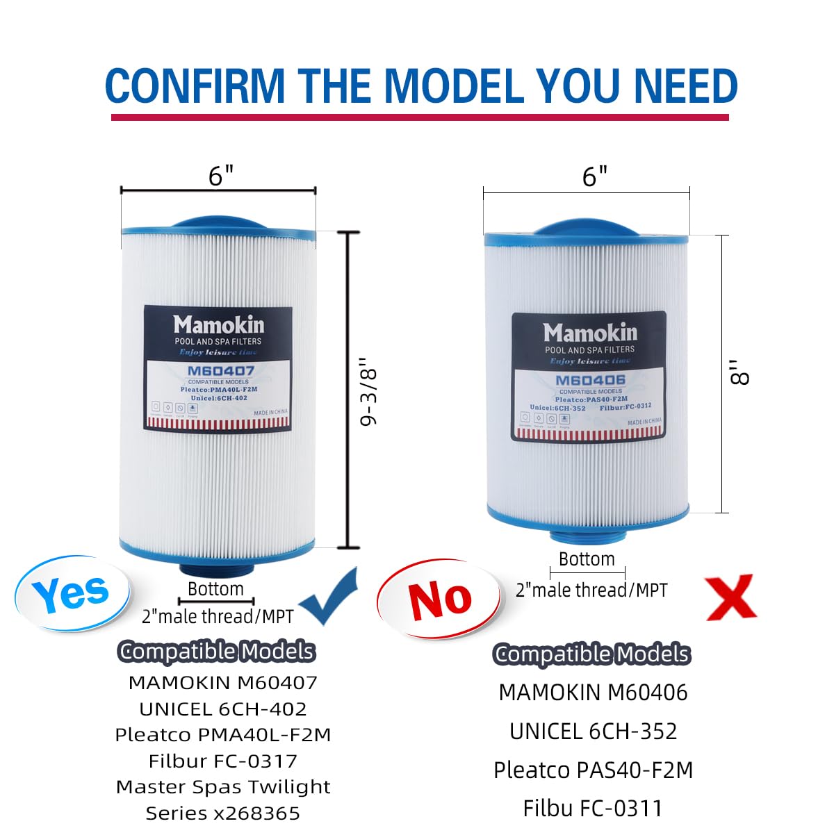 Mamokin Spa Filter 6CH-402 Replaces PMA40L-F2M, Master Spas Twilight X268365, X268543, X268511, X268514, Unicel 6CH-402, Filbur FC-0317, 2" Male Thread/MPT Hot Tub Filter 2PACK