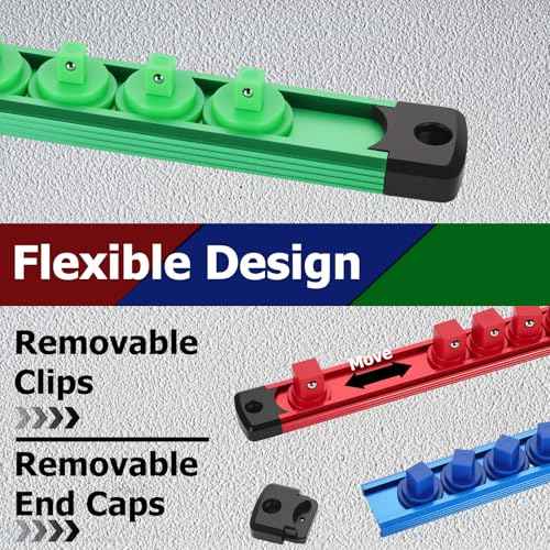 11 Pcs Magnetic Socket Organizer Set, 1/2", 1/4", 3/8" Magnetic Socket Rail for Tool Box Drawer, Socket Holder Magnetic with 148 Pcs Standard Size for Automotive Garage