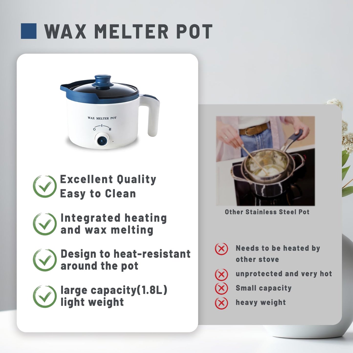 Ksedcon Candle Melting Pot, Electric Wax Melter for Candle Making with Pouring Spout, Non-Stick Small Candle Making Pouring Pot