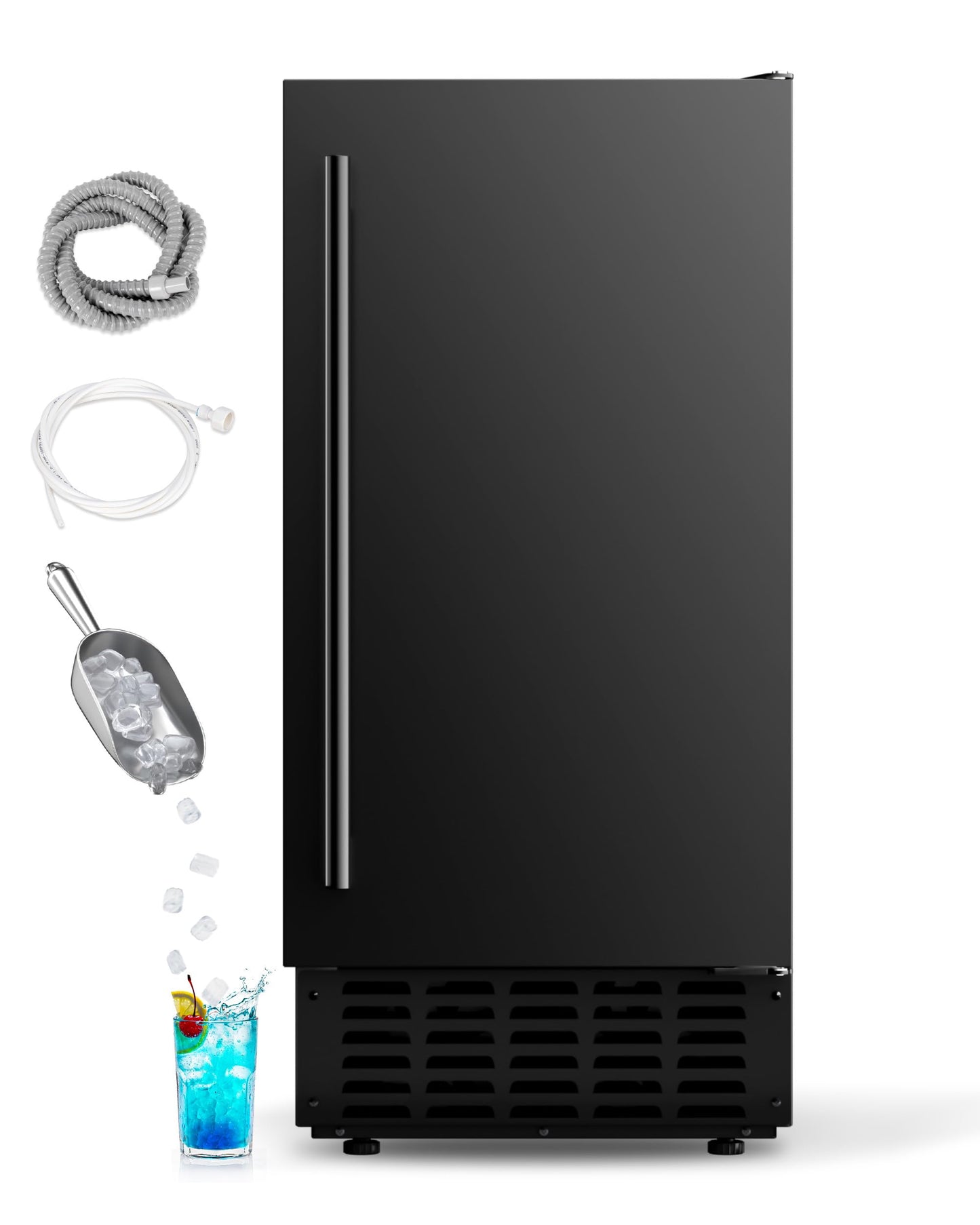 ICEVIVAL Under Counter Ice Machine, Ice Maker Machine 66 Lb/Day, Built-in Freestanding Nugget Ice Maker with 2-Drawer Ice Baskets, Auto-Cleaning & 24H Timer, Idea for Home Use (Black)
