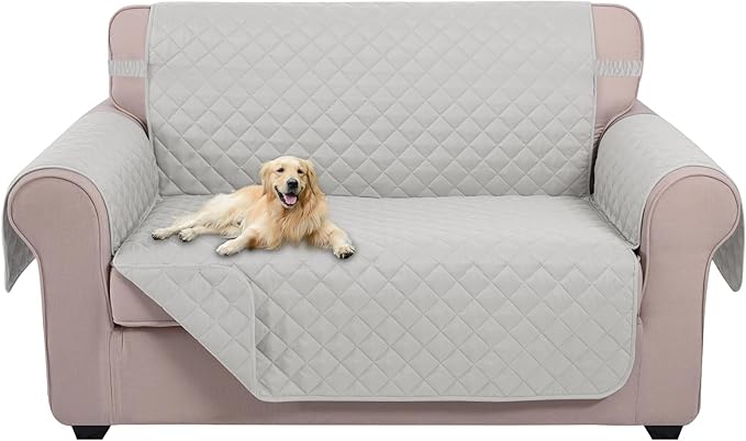 U-NICE HOME Loveseat Sofa Cover Reversible Couch Covers for 2 Cushion Couch for Dogs Furniture Protector Cover with Elastic Straps Water Resistant(Loveseat Small, Light Grey/Light Grey)