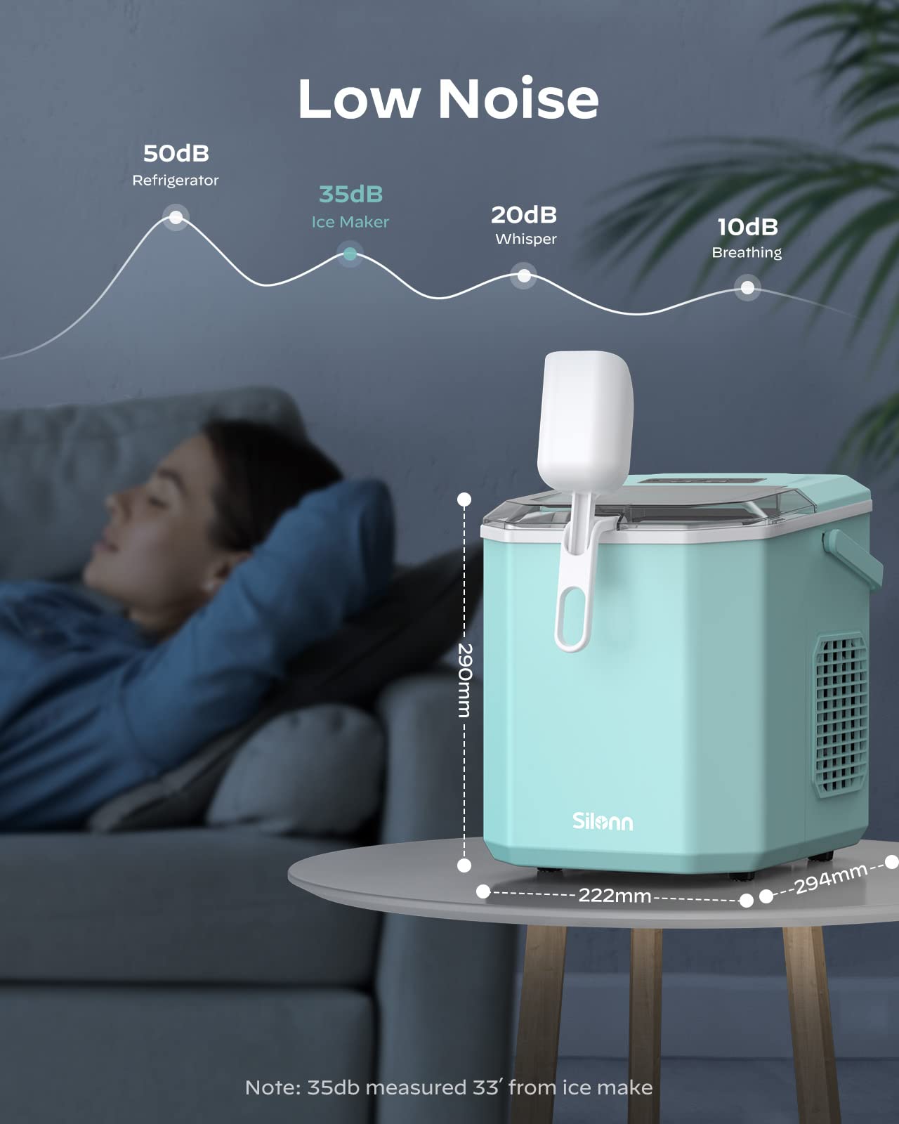 Silonn Ice Maker Countertop Machine with Handle, 26lbs in 24h, 9 Ice Cubes Ready in 6 Mins, Self-Cleaning Ice Makers with Basket and Scoop, Ideal for Home Kitchen Camping, Green