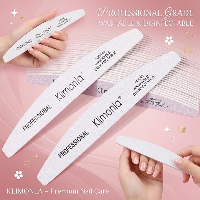 25pcs Professional Half Moon Nail Files Emery Board Set 180/240 Grit Dual-Grit Buffer Files for Natural & Acrylic Nails Tools Suit for Home Salon