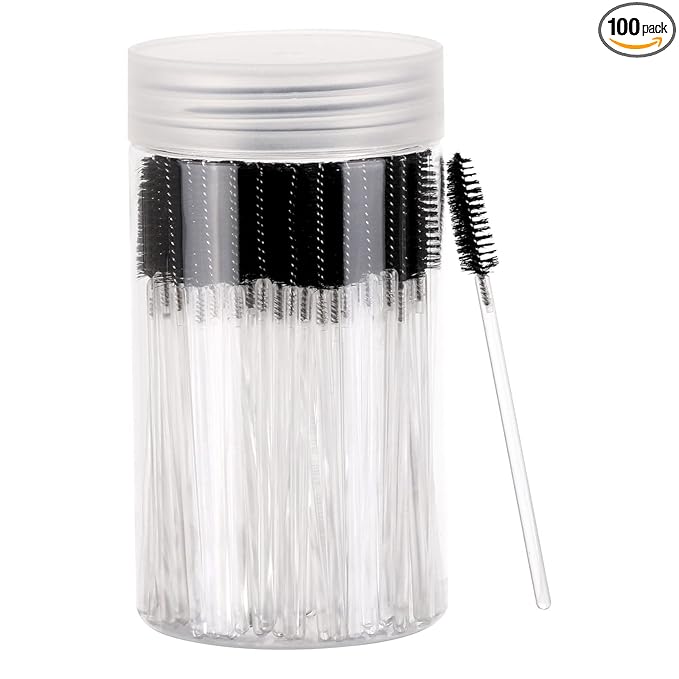 100 Pcs Disposable Mascara Wands, Crystal Eyebrow Spoolies Brush for Eyelash Extensions, Makeup Applicators Kits Eyelash Brush with Container (Black)
