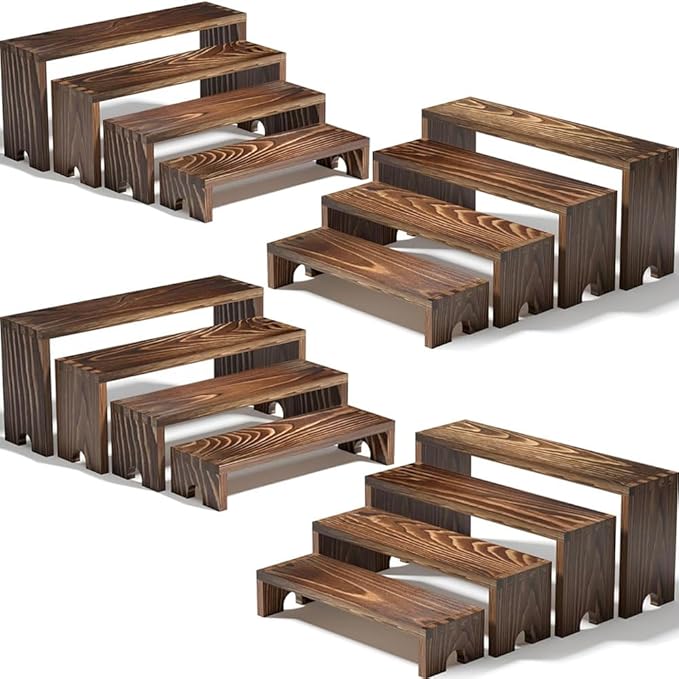 4 Set Wooden Tiered Risers Display Stands for Vendor Events,Stackable Wood Cupcake Display Stand,Farmhouse Decor Wood Dessert Table Display Set,Vendor Booth Display Items,Food Display Risers for Party
