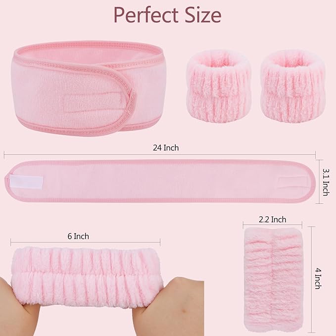 Chanaco Spa 12Pcs Facial Headband and Wristband Set - Terry Cloth Head Wrap for Face Wash, Makeup Removal, Skincare, Shower, Bath, Sport