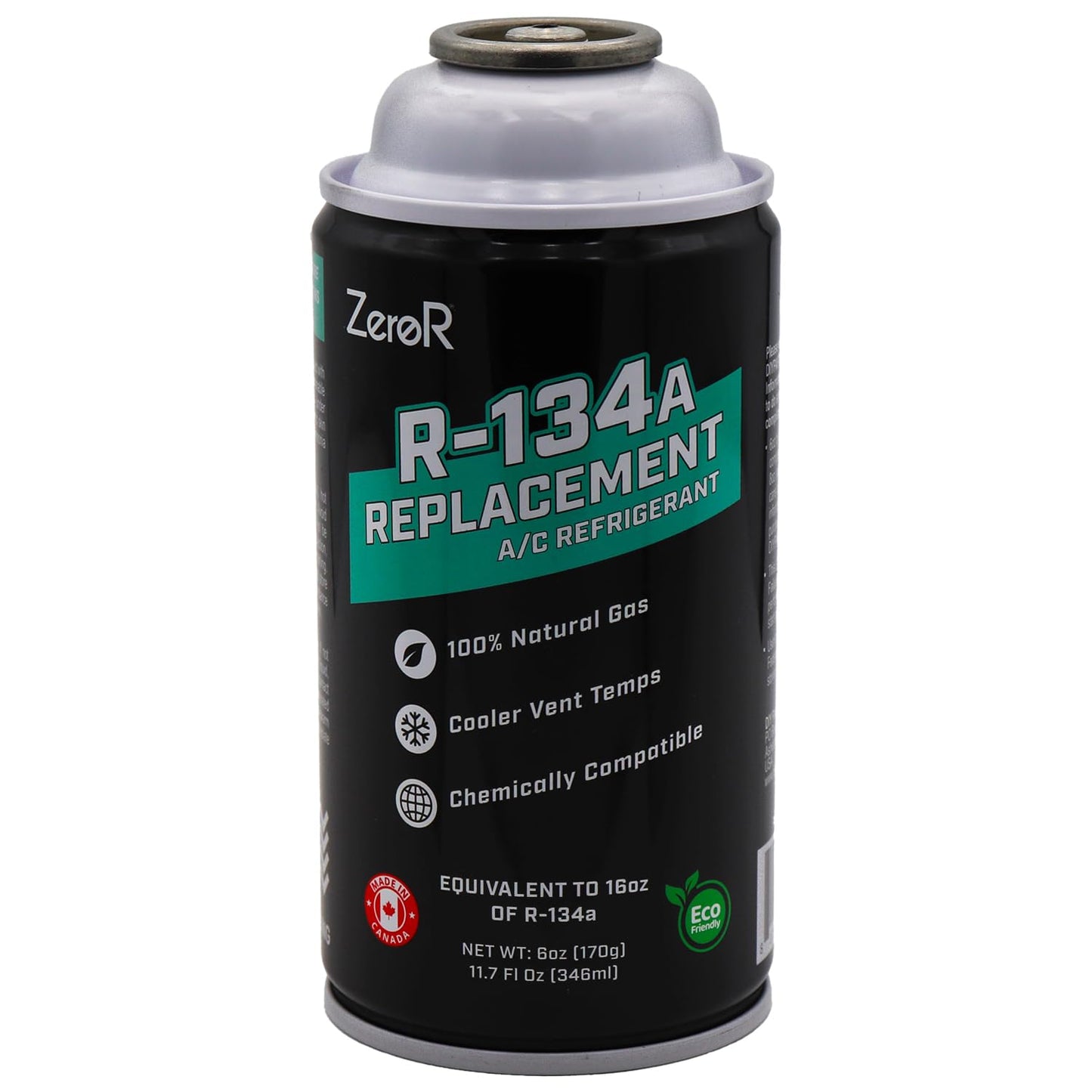 ZeroR AC Refrigerant R134a Replacement - Eco-Friendly, 100% Natural Hydrocarbon Gas - Compatible and Easy to Install with R134a A/C Recharge Systems - 6 Cans (6oz Each)
