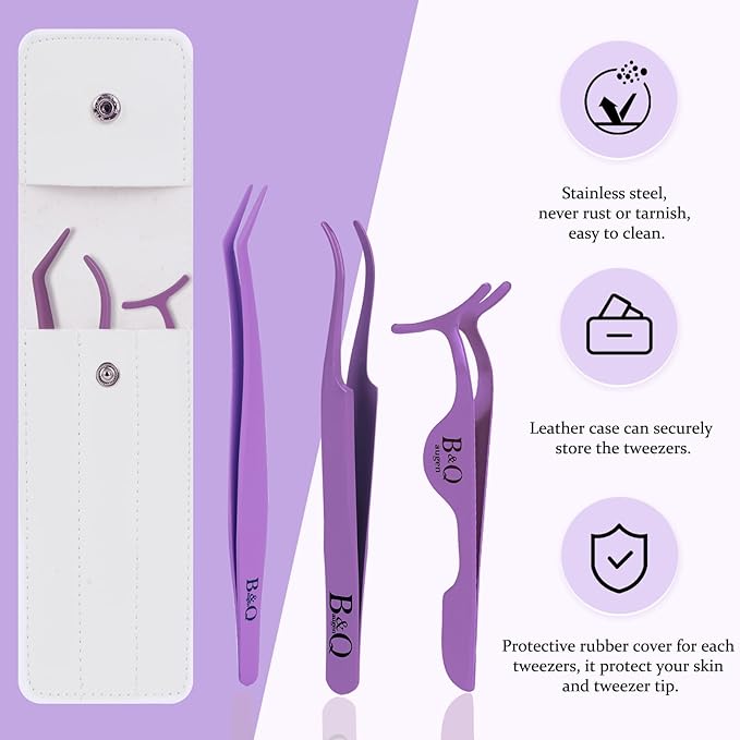 B&Q Eyelash Applicator Tool 3 PCS Lash Applicator Tool Kit Lash Tweezers for Eyelash Extensions Application Tool and Removal Ã¯Â¼ÂPurple,3 PCSÃ¯Â¼Â