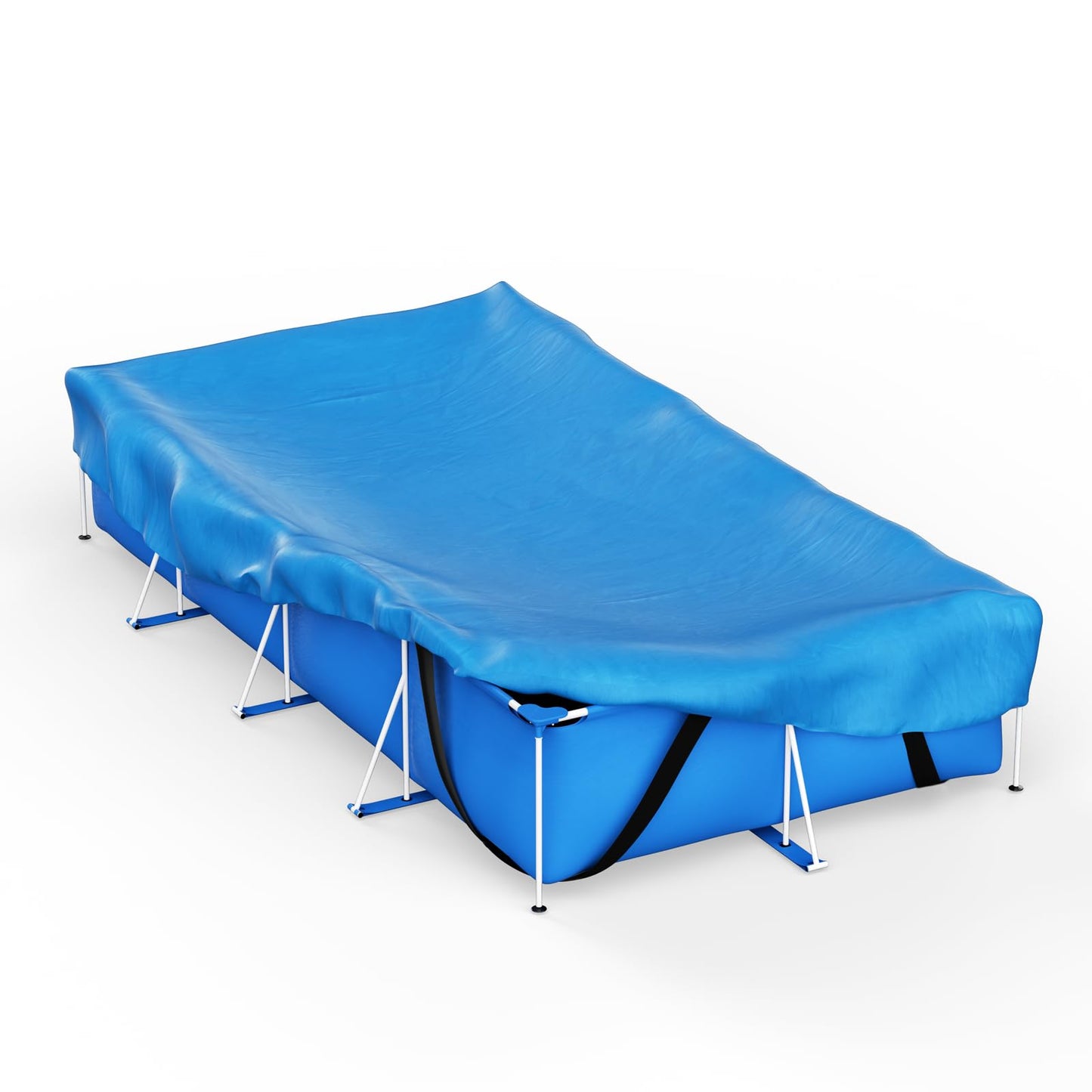 Reinmoson Rectangle Pool Covers for Above Ground Pools Fits 12’ x 7’ to 15’ x 8’ Pools, Rectangular Inflatable Pool Cover with Elastic Edge & Integrated Drawstring for Bestway/Intex/Coleman Pool
