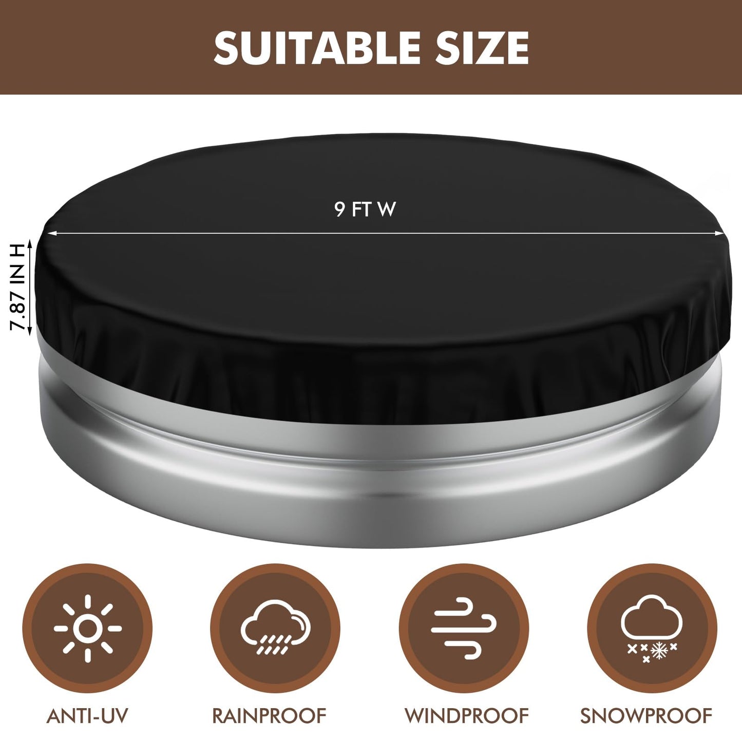 Mindsoft 9 ft Round Stock Tank Pool Cover 210d Oxford Cloth Protector for Above Ground Pools, Summer Pool Hot Tub Cover Heavy Duty Waterproof Dustproof Windproof with Accessories