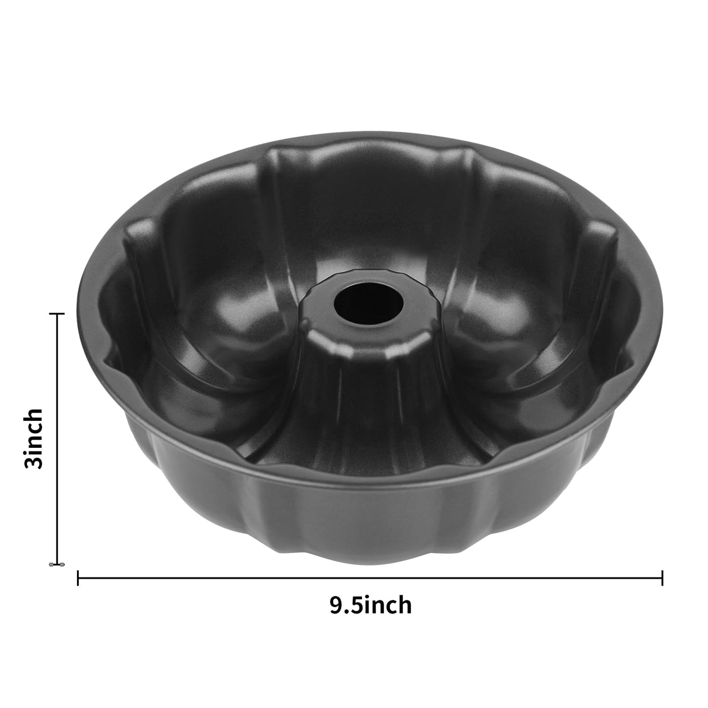 Novery 9.5" Non-stick Cake Pan, Heavy Duty Carbon Steel Fluted Tube Round Baking Pan,Buntz Pound Cake Pan Mold,Tube Bakeware,Baking Mold for Jello,Gelatin,Chocoflan,Flan - 2 PCS