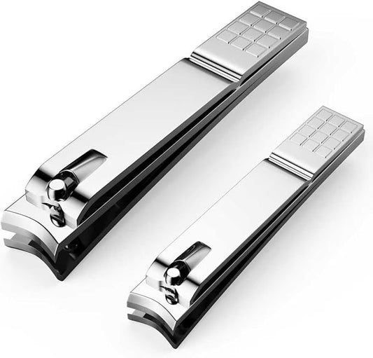 Derlaier Nail Clippers Set - Toenail Clippers & Fingernail Clipper Combo, Dual-Size Stainless Steel Nail Cutters for Home/Travel, Anti-Slip Grip, Ingrown Nail Care Tool (Silvery-Large/Small)