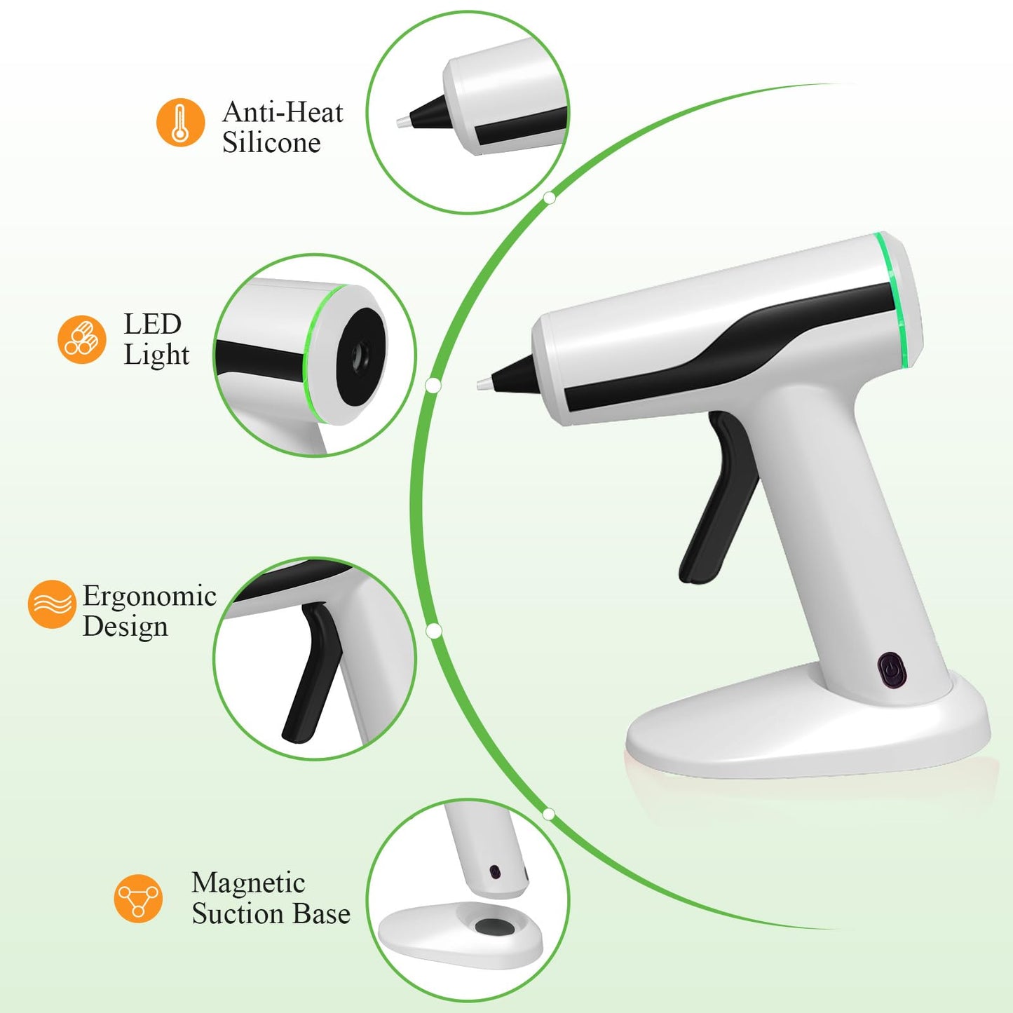 MONVICT Cordless Hot Melt Glue Gun, Smart Power-Off with 2.2 Ah Built-in Battery USB-C Rechargeable Mini Glue Gun Kit, 40 Pcs Glue Sticks, 10 Pcs Craft sticks, Carrying Case for DIY Craft Gift, White