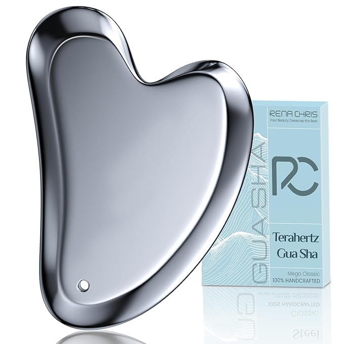 Rena Chris Gua Sha Facial Tools, Terahertz Guasha Tool for Acupuncture, Manual Massage Tool for Jawline Sculpting and Puffiness Reducing, Gua Sha Facial Massage Tool, Skin-Care Gift (Gray)