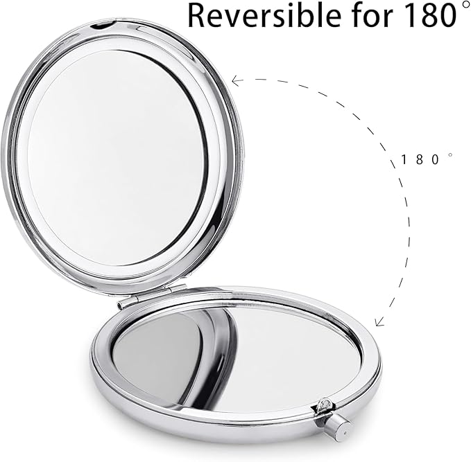 Compact Mirror for Purse, Metal Round Shell, Double-Sided 1X/2X Magnifying, Portable Travel Makeup Mirror, Mini Pocket Mirror, Sliver, 4 Packs