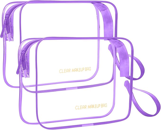 Clear Makeup Bag,2 Pack TSA Approved Toiletry Bag Travel Toiletry Bag Hanging Makeup Cosmetic bag for Women Men (Purple)