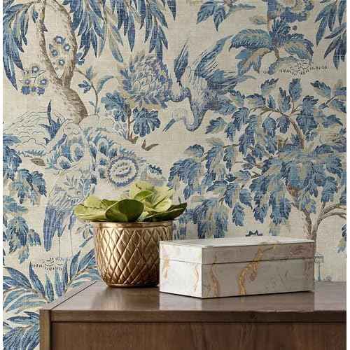 Surface Style - Peel and Stick Wallpaper, Botancial Wallpaper for Bedroom, Powder Room, Kitchen, Self Adhesive, Vinyl, 30.75 Sq Ft Coverage (Forest & The Trees Collection, Delft)