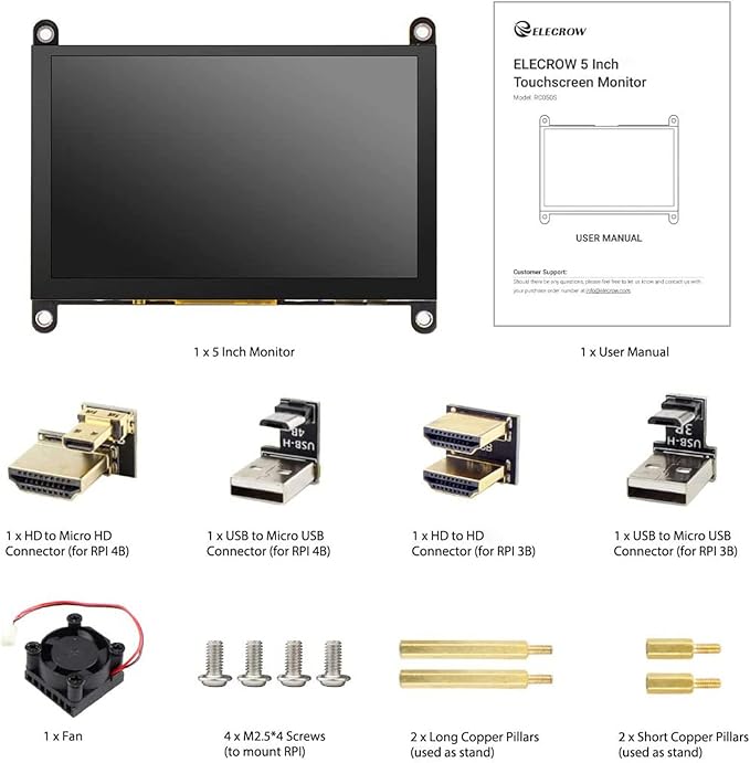 ELECROW 5 Inch Touch Screen Monitor LCD Display, 800×480 Mini Touchscreen HDMI-Compatible & USB Powered with Speakers for Raspberry Pi 5/4/4B/3/3B, BB Black, Banana Pi, Windows 10/8/7, Game Console