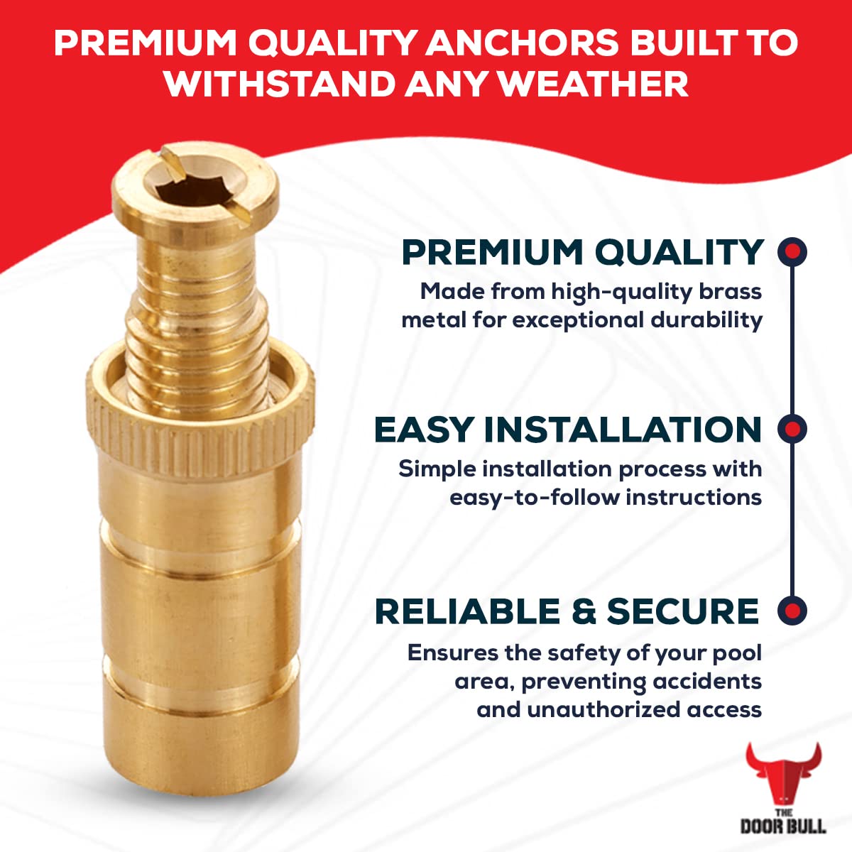 The Door Bull Brass Pool Cover Anchors for Concrete & Pavers Deck, Universal Size Fits 3/4" Hole, Ideal for Inground Pool Safety Covers, Durable & Easy to Install (5 Pack)