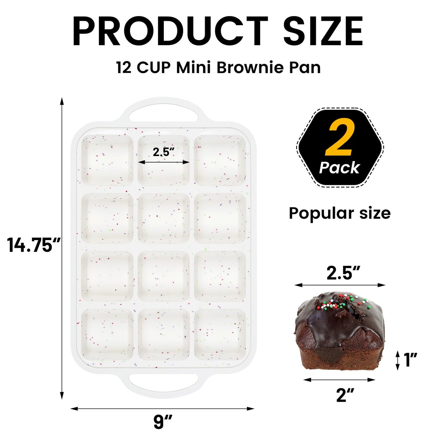 Vinino Silicone Brownie Pan With Dividers, 2 Pack Mini Loaf Pan for Baking Individual, Nonstick 12 Cups Square Muffin Cupcake Pans with Metal Reinforced Frame-Cream