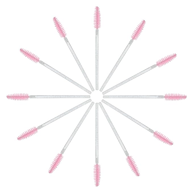 G2PLUS 100PCS Disposable Mascara Brushes, Crystal Lash Brush Makeup Kit, Adjustable Eyelash Spoolies for Eyelash Extensions, Eyebrow and Makeup (White + Pink)