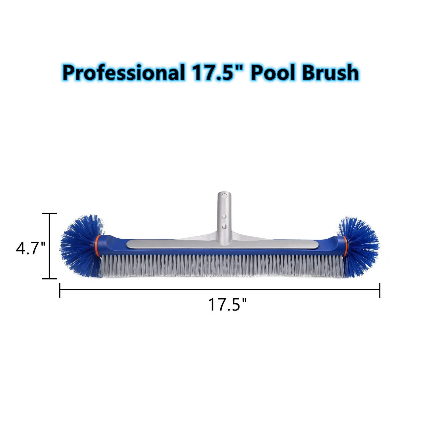 Poolvio Professional 17.5" Floor & Wall Pool Cleaning Brush with Tough Around Nylon Bristles, EZ Clip Aluminum Handle- Easily Sweep from Walls, Floors, Steps