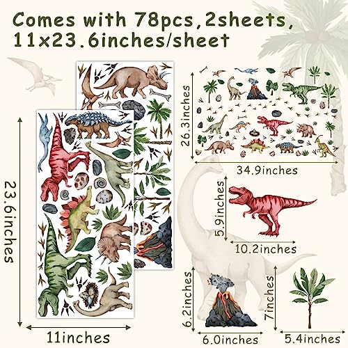 Large Dinosaur Wall Stickers Peel and Stick Dinosaur Footprint Wall Decals Tropical Leaf Palm Tree Wall Stickers Dino Feet Colorful Dinosaurs Wall Decals for Boys Room Bedroom Nursery