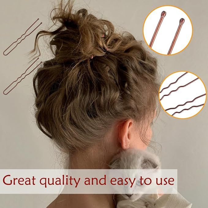 330 Count U Shaped Hair Pins Brown, YINGFENG 2.4inch Brown Bun Pins Bun Hair Pins for Women Girls with Storage Box, Hair Accessories for All Women Hair Types
