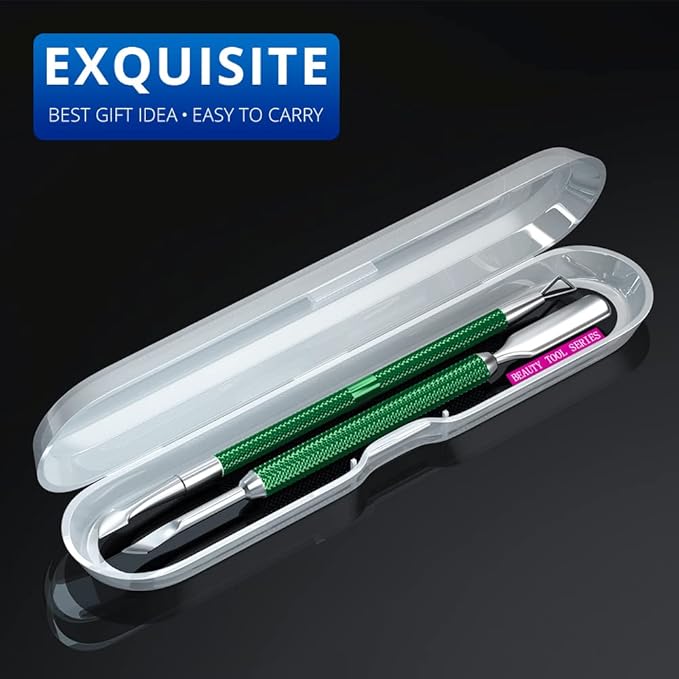 GA&EN 2PCS Metal Dark Green Cuticle Pusher and Cutter Remover Salon Quality Stainless Steel Gel Nail Polish Romover Pens Peeler Scraper Durable Manicure and Pedicure Cleaner Tool For Fingernail