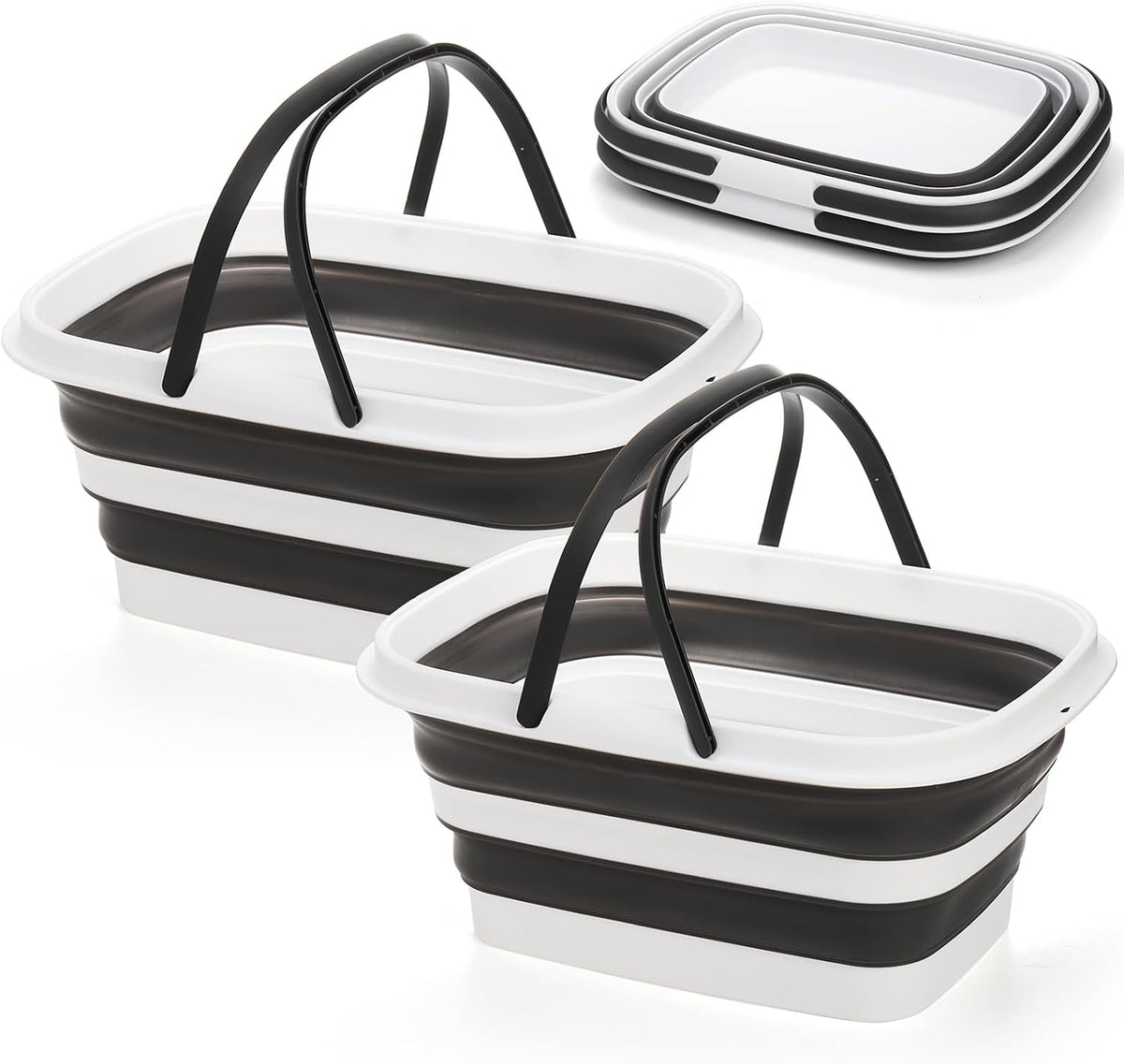 Cididu 2 Pack Collapsible Tub with Handle, Rectangular Handy Basket/Bucket, 8.5L Portable Outdoor Picnic Basket Crater, Foldable Camping Sink, Wash Basin for Washing Dishes, Hiking and Home